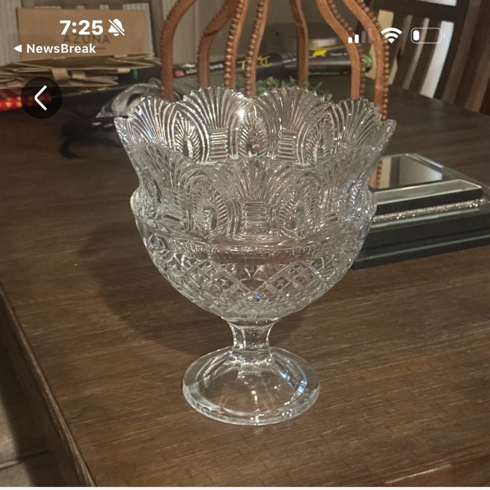 Antique Pressed Pattern Punch Bowl with Fan Pattern Rim